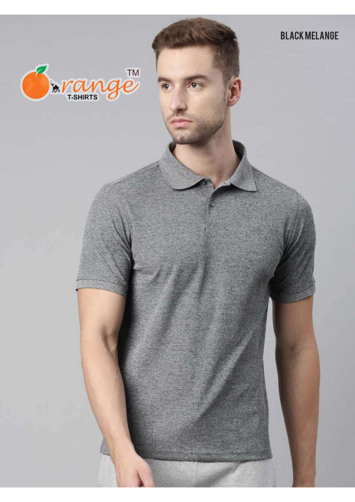 BLACK MELANGE POLO T-SHIRT