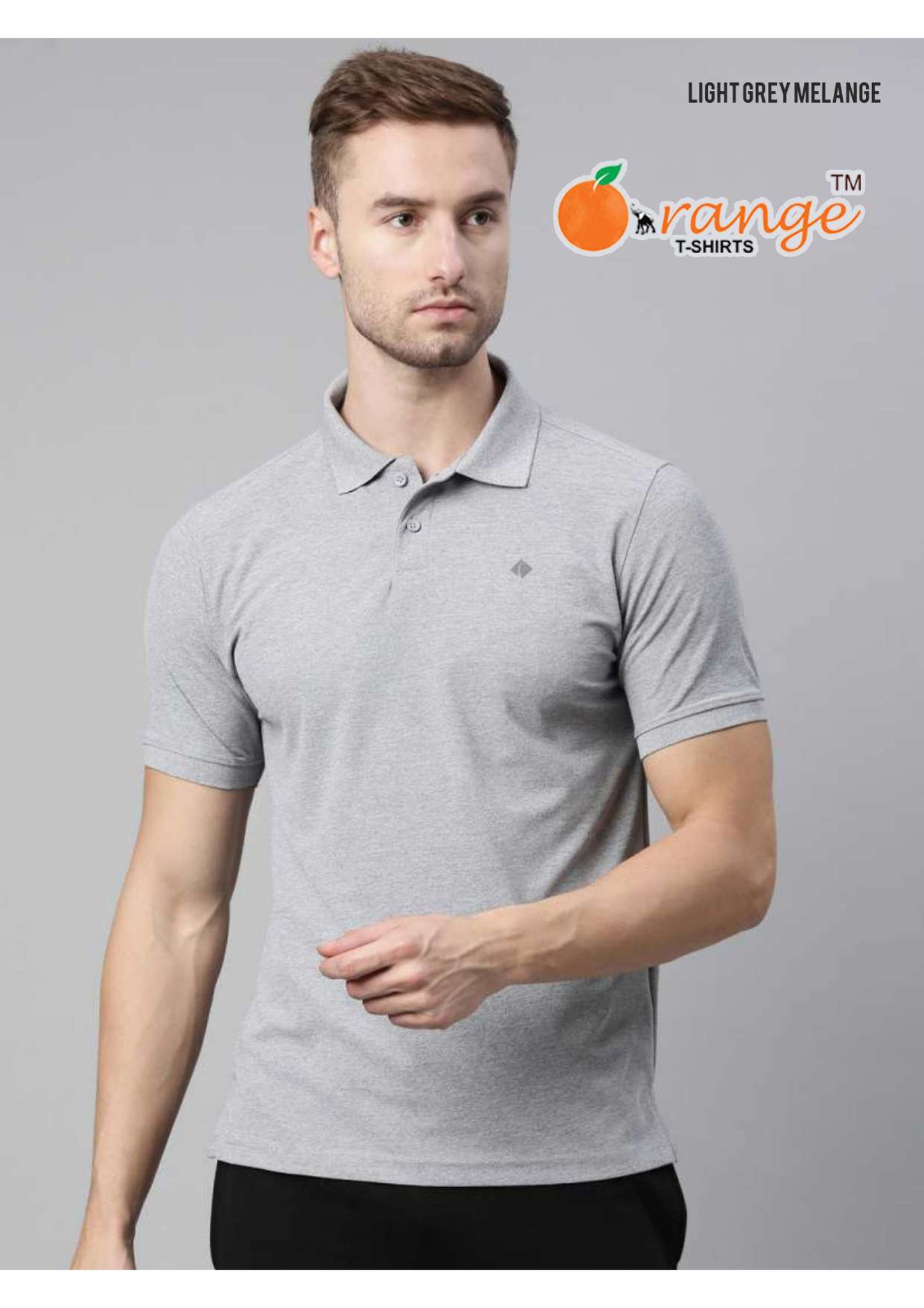 LIGTH GREY MELANGE POLO T-SHIRT