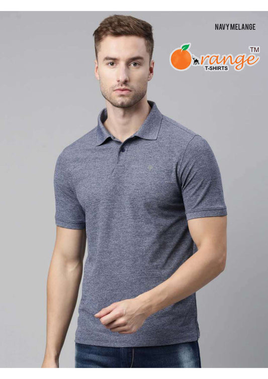 NAVY MELANGE POLO T-SHIRT